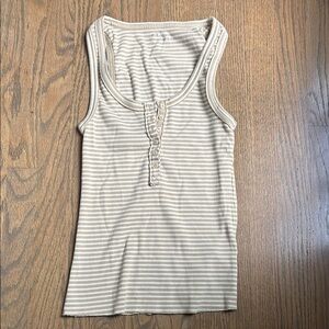 AERIE BEIGE AND WHITE STRIPED TANK TOP